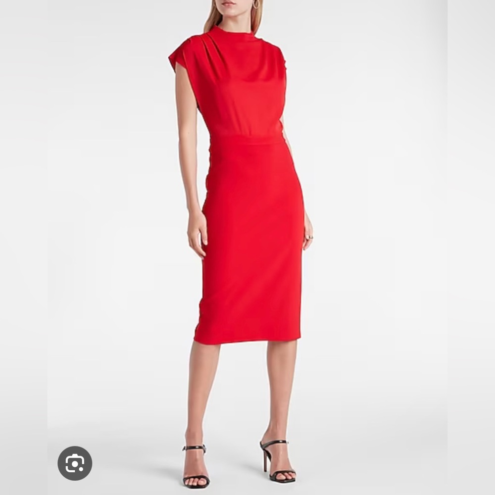 Express red draped office modest dress